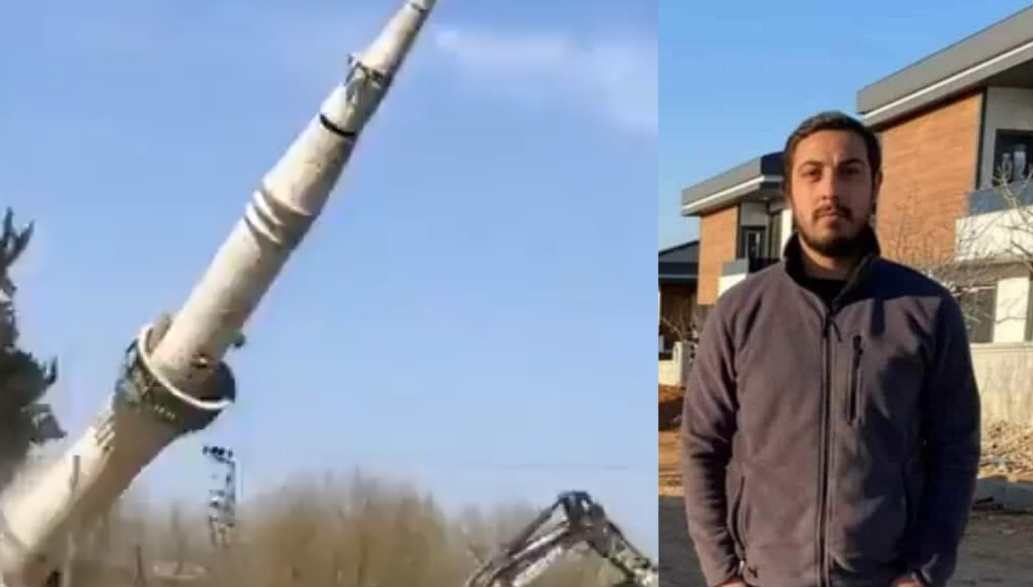 Minareyi yıkarken altında kaldı